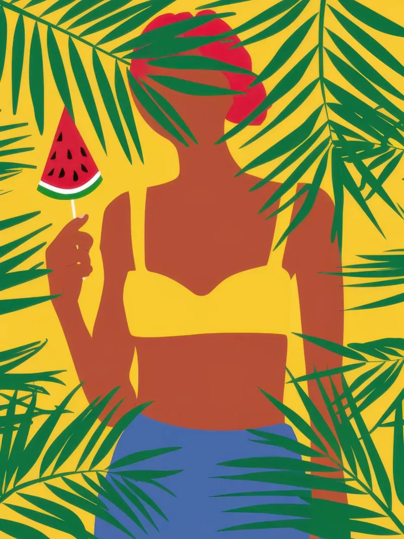 Sagoma di donna tropicale poster con telaio in alluminio da Astra Mist
