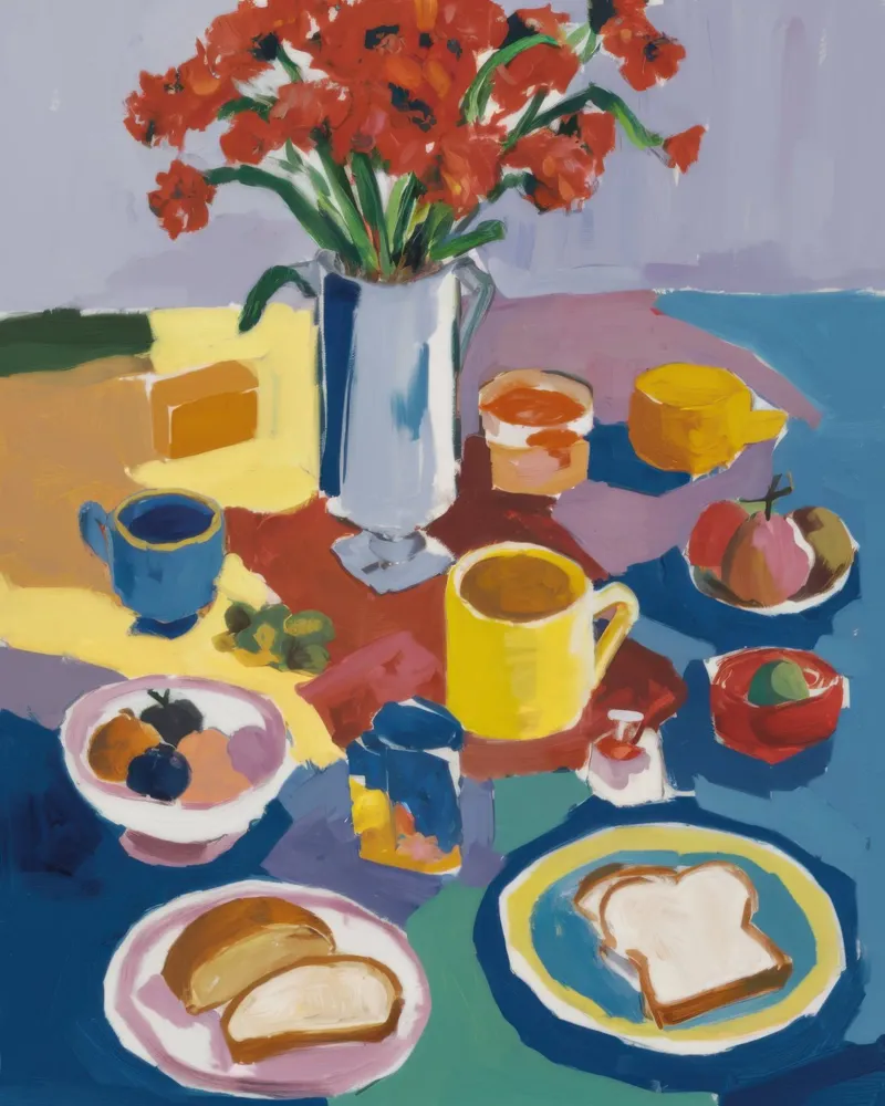 Colazione diffusa in riva al mare poster con telaio in legno da Snow Mist