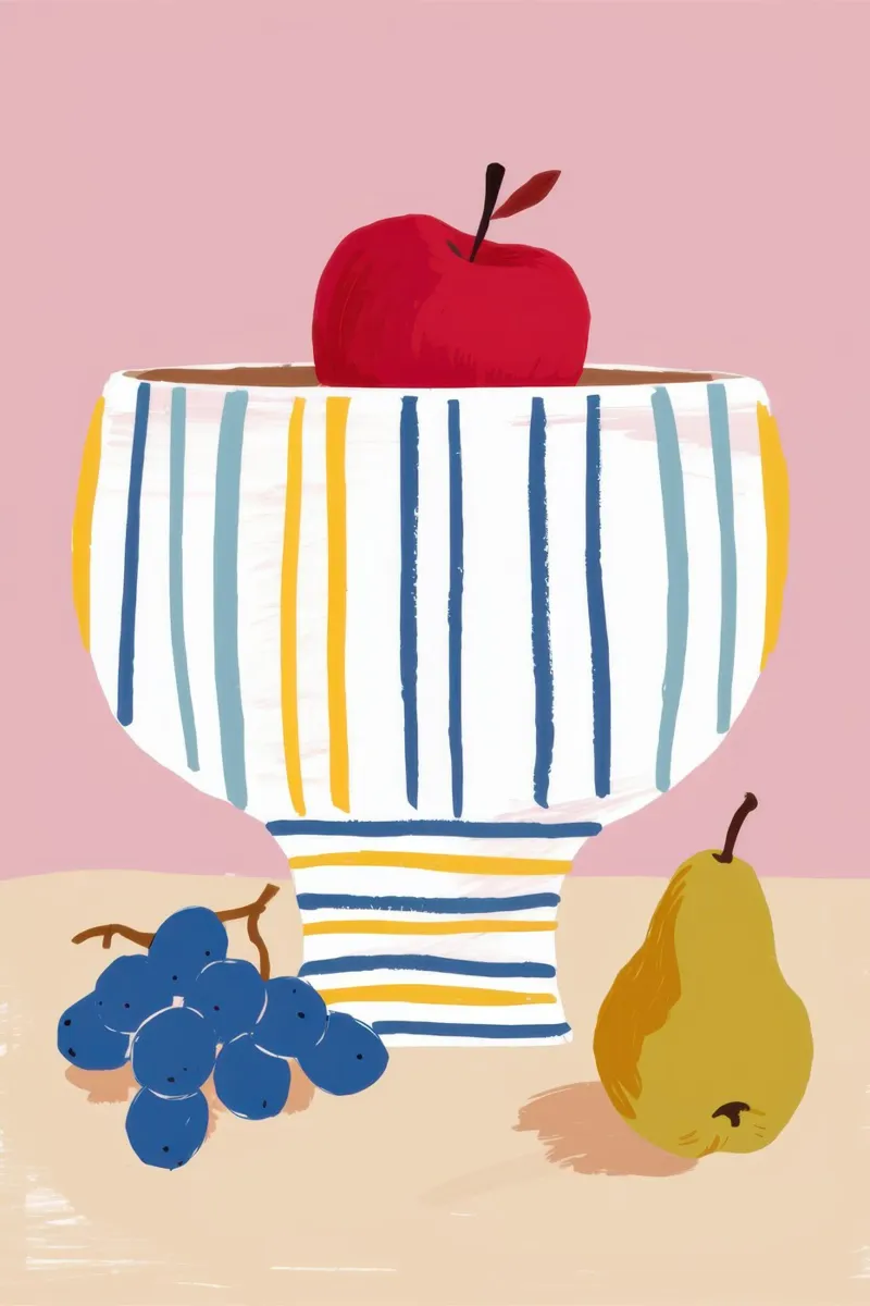 Natura morta di frutta a strisce poster con telaio in alluminio da Snow Mist