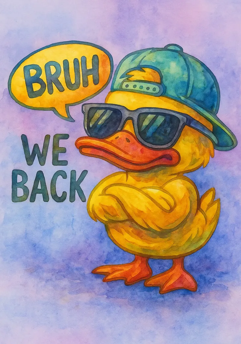 bruh siamo tornati funny duck poster con telaio in alluminio da limous