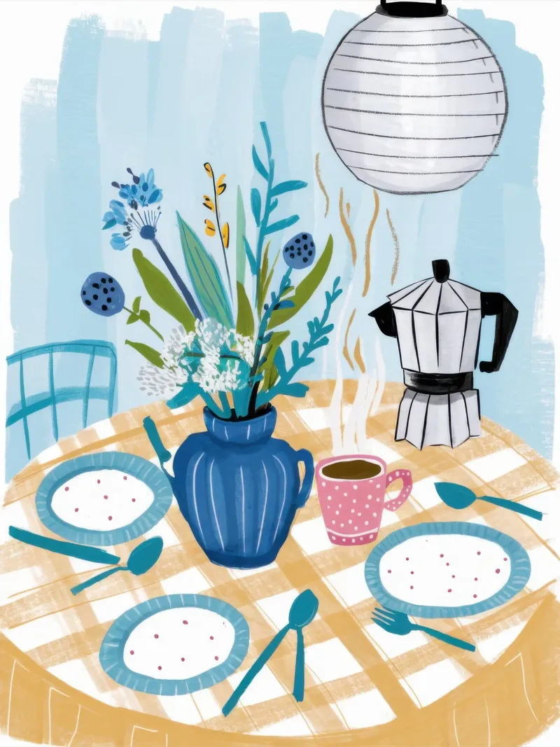 Lakeside Breakfast Serenity canvas with Floater frame by Astra Mist