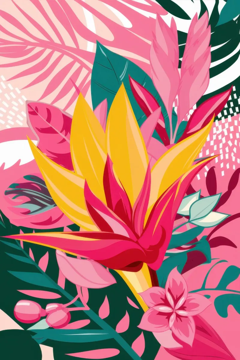 Fioritura tropicale esplosiva poster con telaio in legno da Astra Mist
