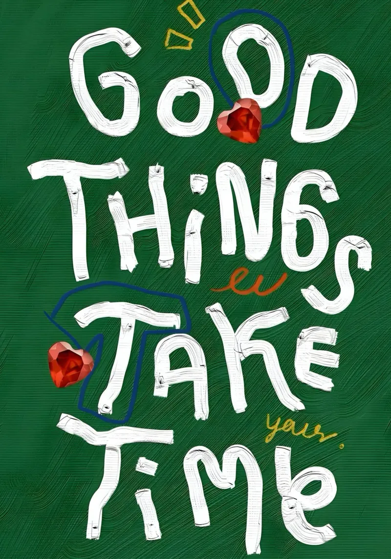 Good Things Take Time poster con telaio in legno da Type & Tape