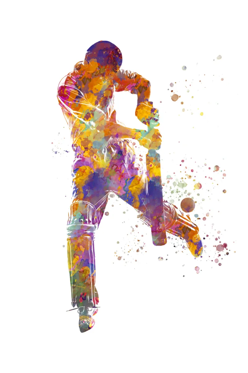 Cricket player in watercolor canvas with Floater frame by ⚽ Sports Pulse
