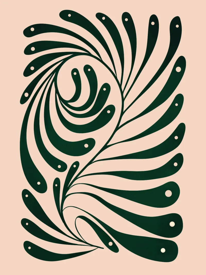 Abstract Green Leaf Swirl – Modern Botanical Art Poster mit Holzrahmen von Dream Print Designs