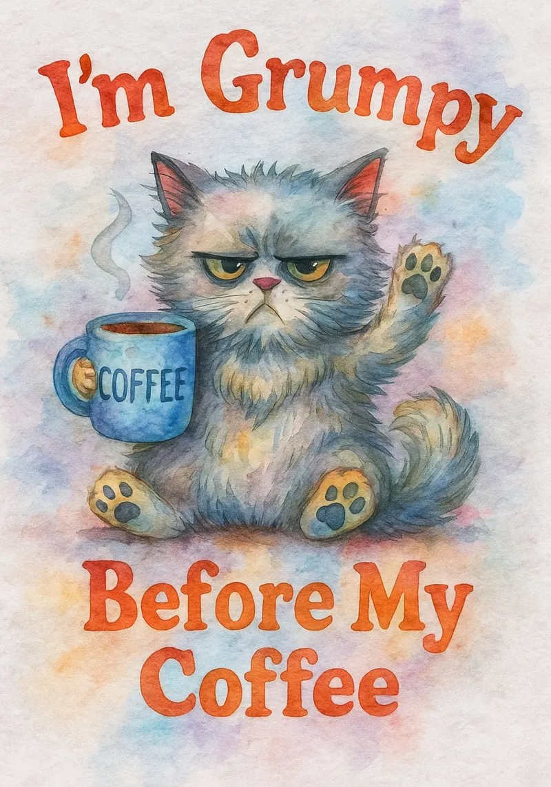 im grumpy before my coffee funny cat poster con marco de madera de limous