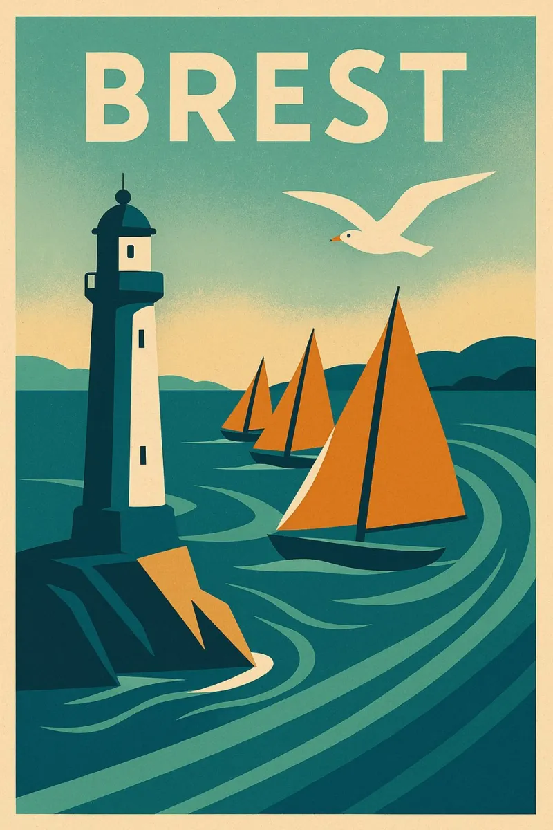 Poster d'epoca di Brest - Faro e regata poster con telaio in plastica da JETLAG | affiches voyage