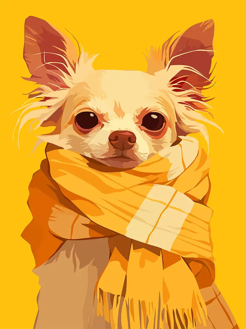 chien écharpe oreilles yeux nez fourrure jaune poster avec cadre en bois de Karin M Fried