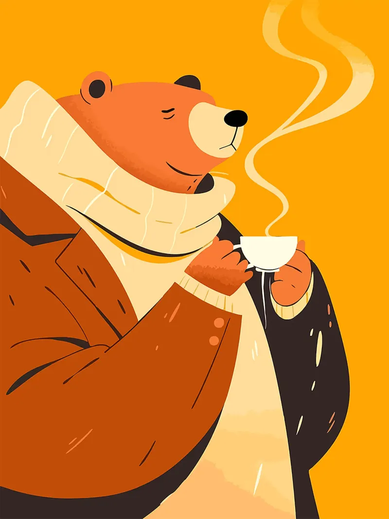 orso animale sciarpa caffè tè poster con telaio in alluminio da Franziska Richter