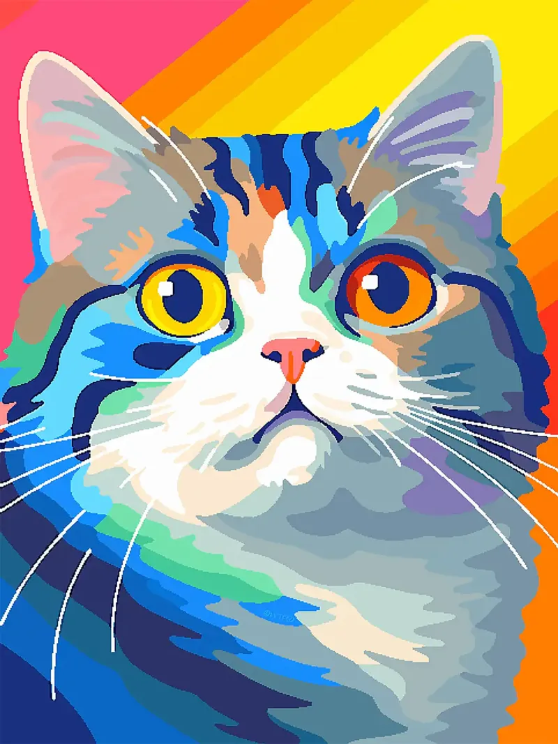 gatto animale animale domestico colorato baffi felini poster con telaio in legno da Elly Neubauer