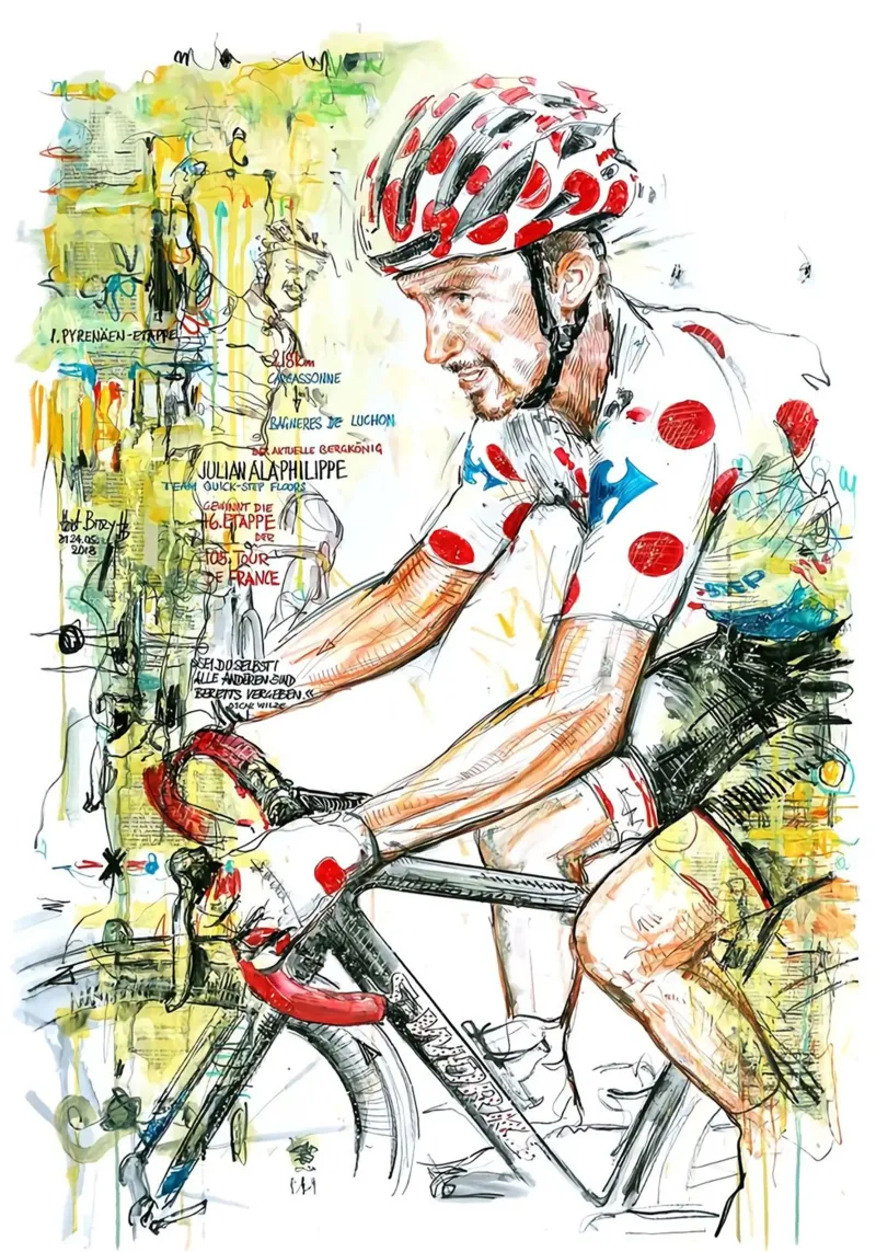 Maglia Polkadots Julian Alaphilippe poster con telaio in legno da SPECIAL SHOP GENTHO UK