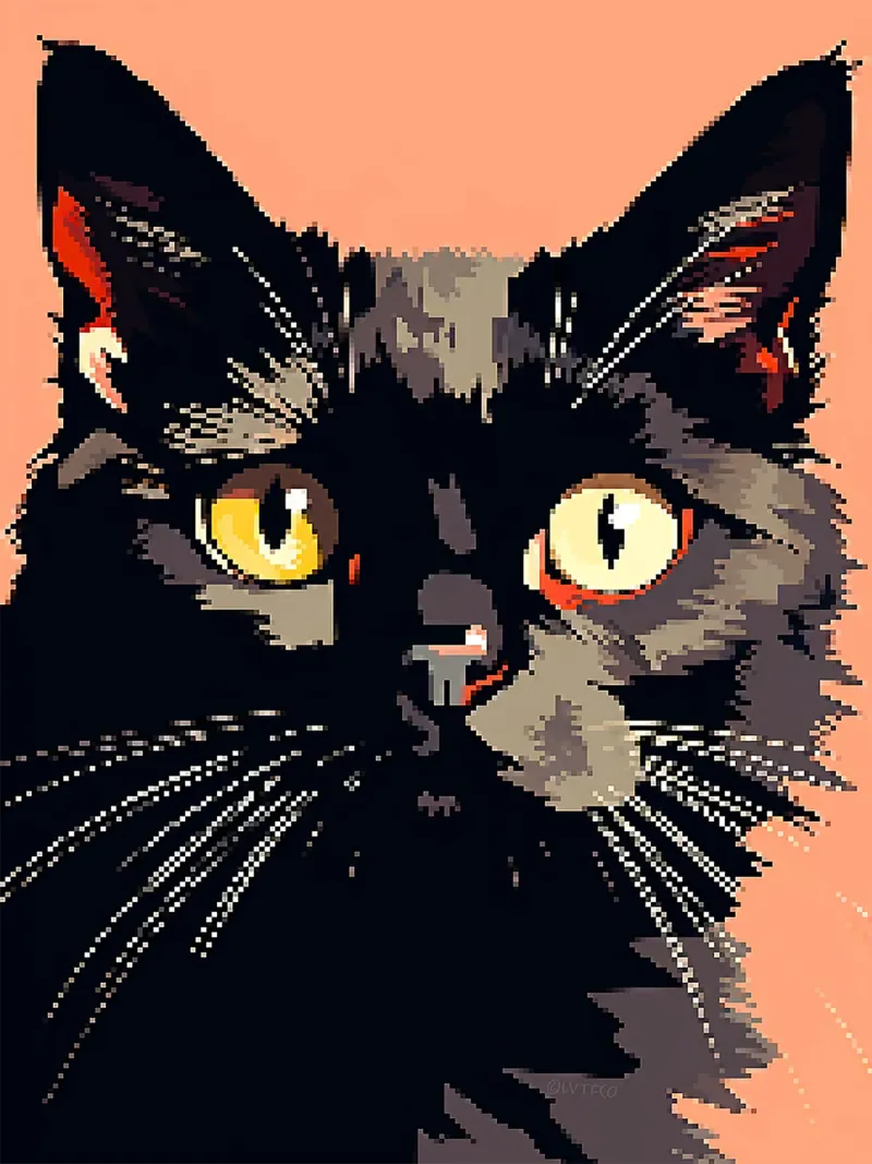 Pixel gatto felino animale domestico baffi poster con telaio in legno da Lukas Hoffmann