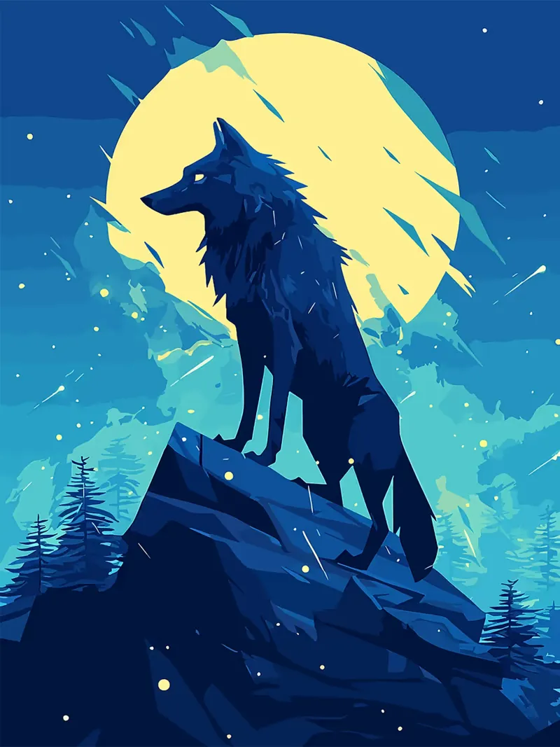 lupo luna notte collina alberi poster con telaio in alluminio da Lukas Hoffmann