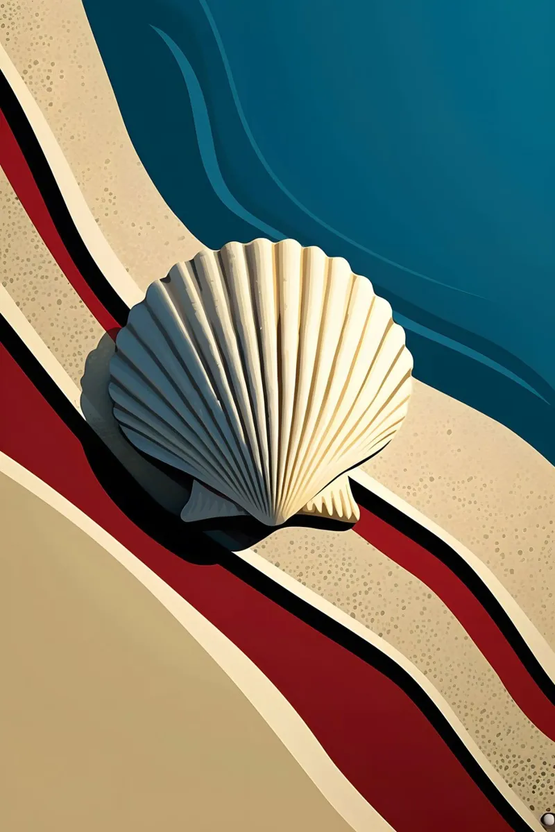 De sint-jakobsschelp op het strand poster met aluminium frame van M-Ulrich-Digital Art