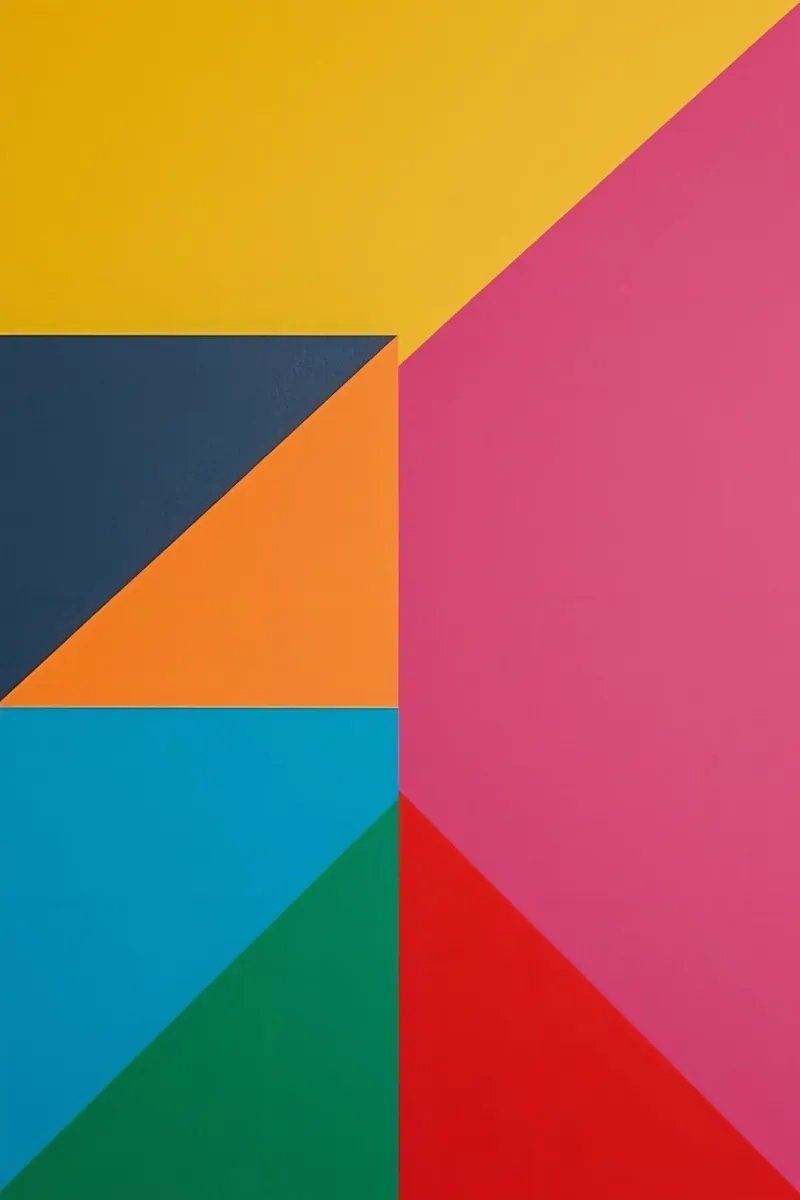 Disposizione astratta di forme geometriche colorate poster con telaio in legno da DesignDoodle