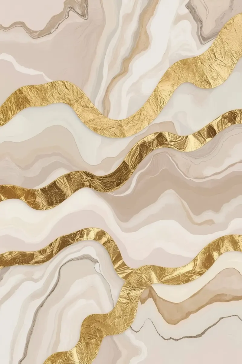 Marmo beige astratto con linee ondulate dorate poster con telaio in alluminio da DesignDoodle