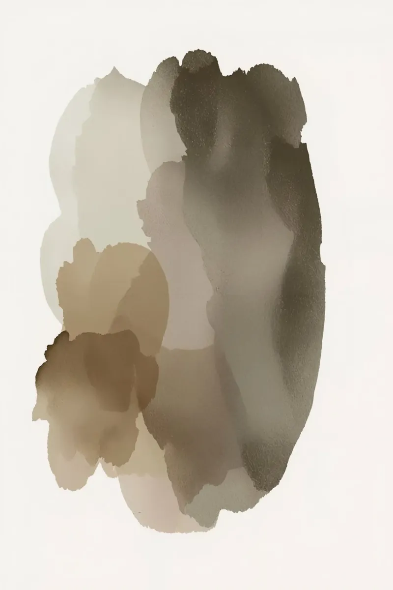 Forme astratte acquerellate in marrone e beige poster con telaio in alluminio da DesignDoodle