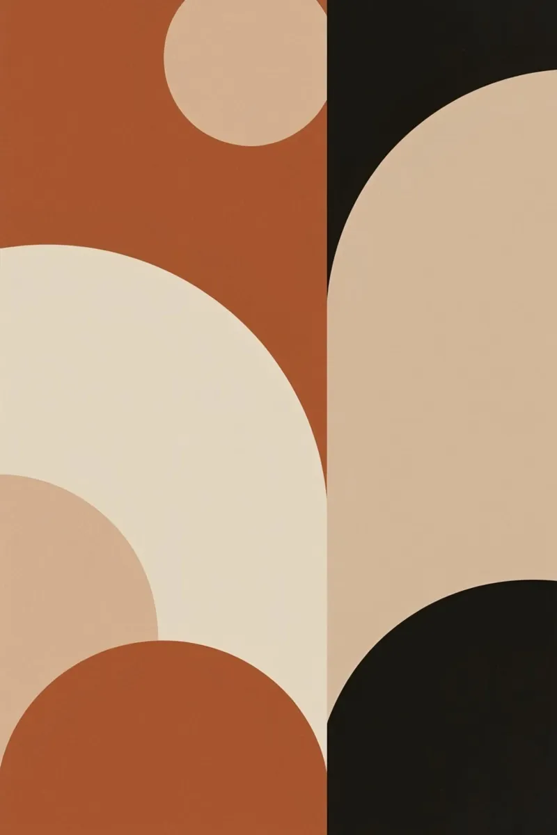 Composizione astratta con forme geometriche e tonalità della terra poster con telaio in alluminio da DesignDoodle