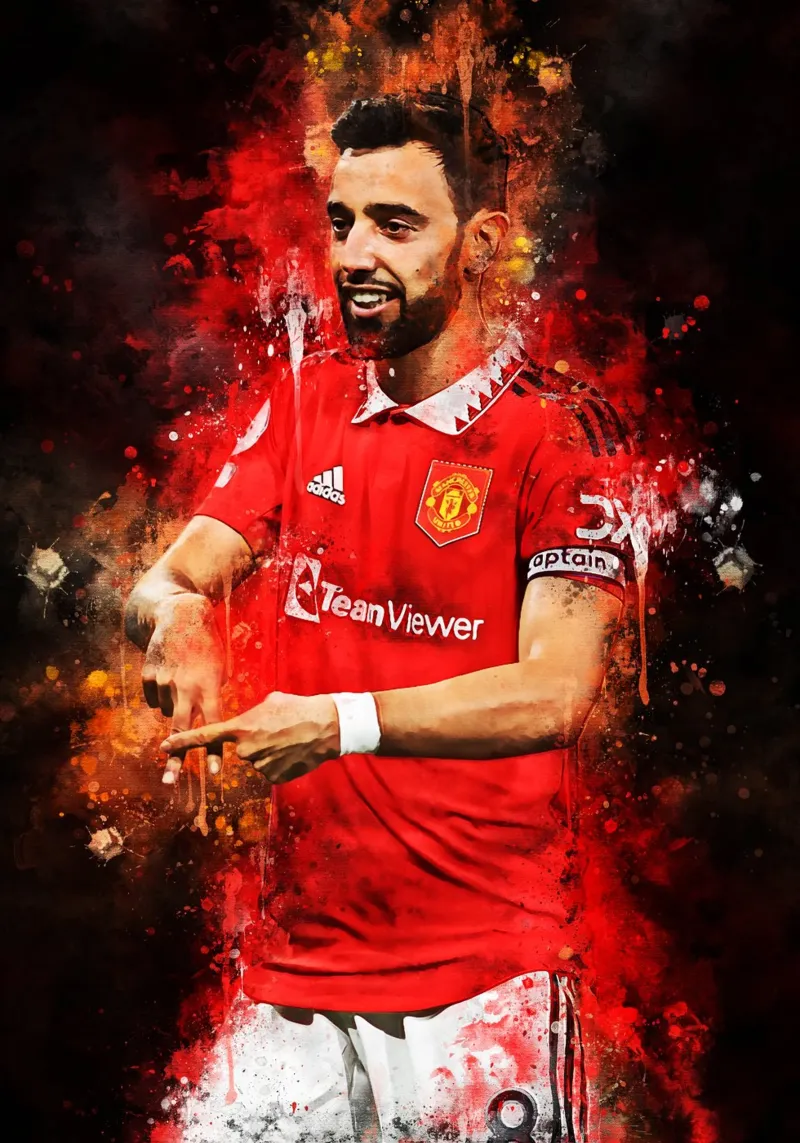 Bruno Fernandes Man Utd poster con telaio in alluminio da MasterInkArt