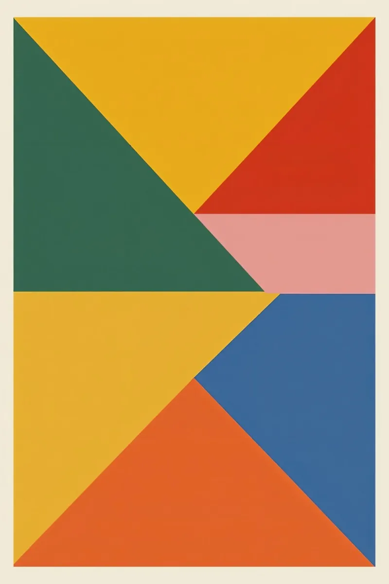 Composizione geometrica astratta con triangoli colorati poster con telaio in legno da DesignDoodle