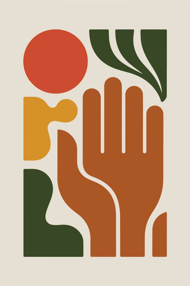 Boho Hand with Abstract Landscape poster con telaio in legno da LisaArtes