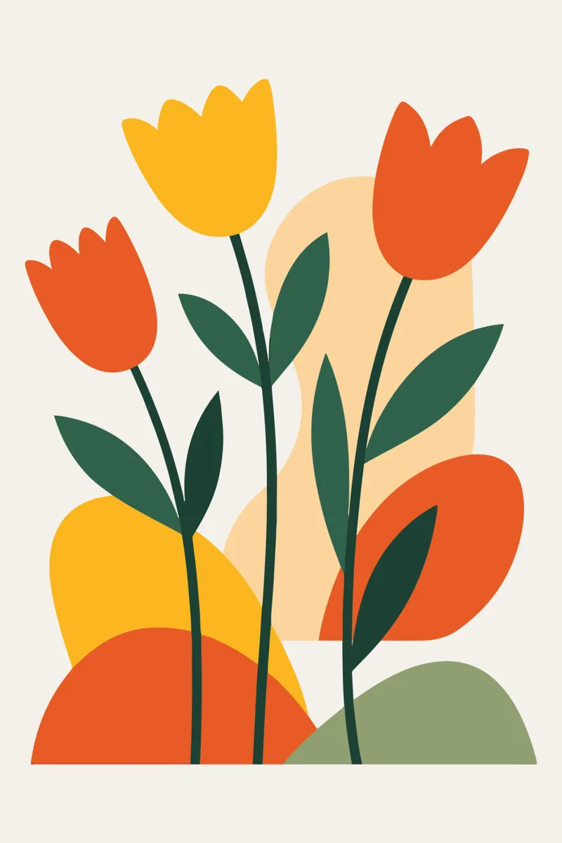 Bold Boho Tulips poster con telaio in legno da LisaArtes