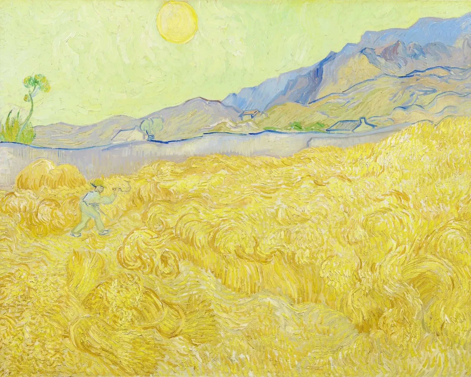 Wheatfield with a Reaper (1889) by Vincent van Gogh canvas with Floater frame by Chérie Prints