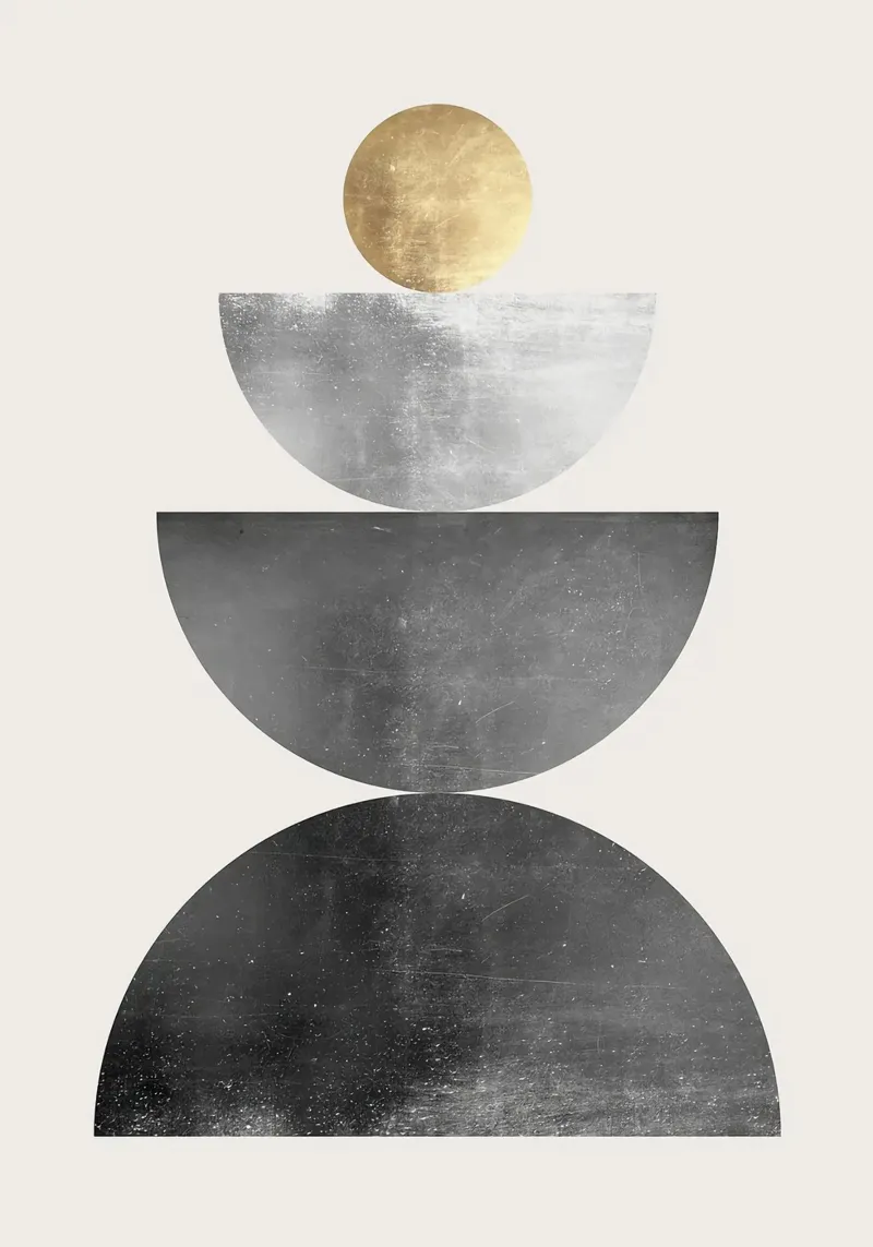 sfera d'oro semicerchi forme impilate forme geometriche poster con telaio in legno da Patrick M Gerber