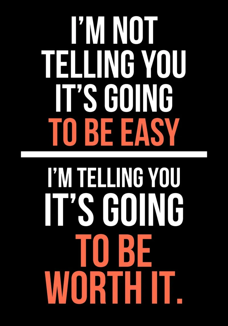 Motivational Quote: Not Easy, Worth It poster con telaio in legno da ramosashop