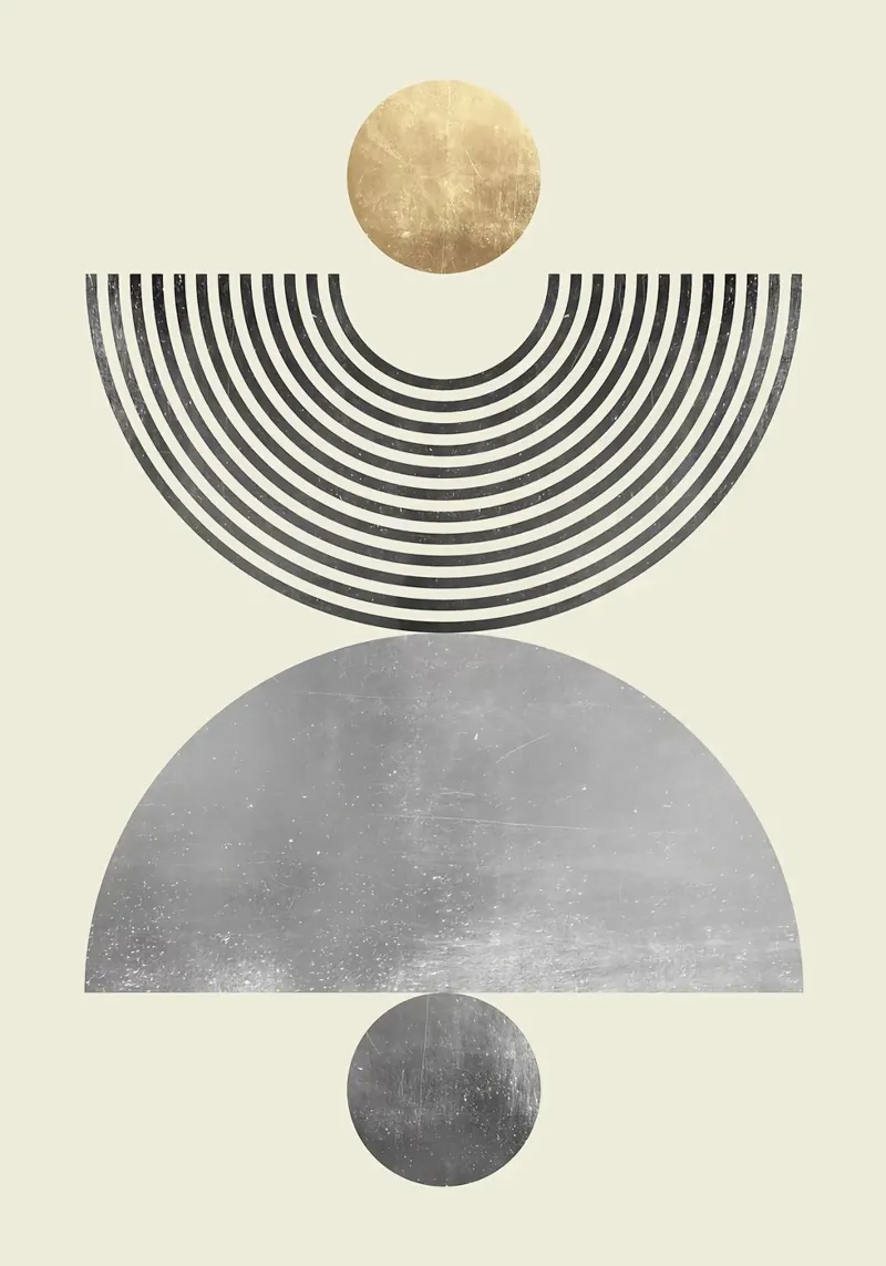 círculo semicírculo concéntrico oro poster con marco de aluminio de Patrick M Gerber