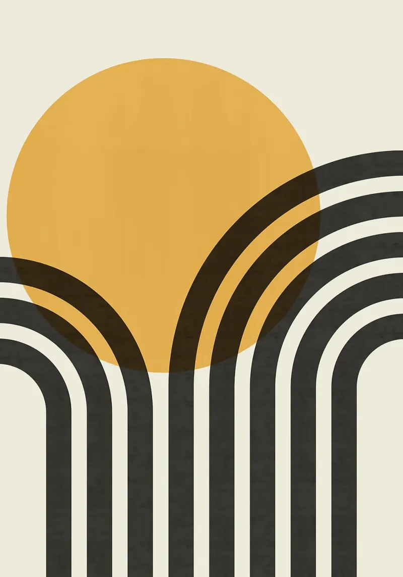 sole curve archi cerchio arancione linee nere poster con telaio in legno da Patrick M Gerber