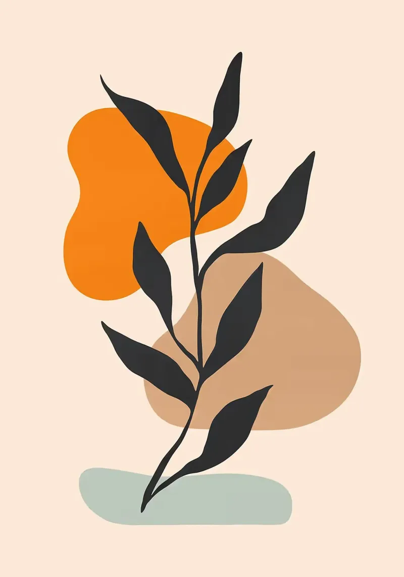 blad abstracte vormen oranje vorm bruin vorm poster met houten frame van Patrick M Gerber