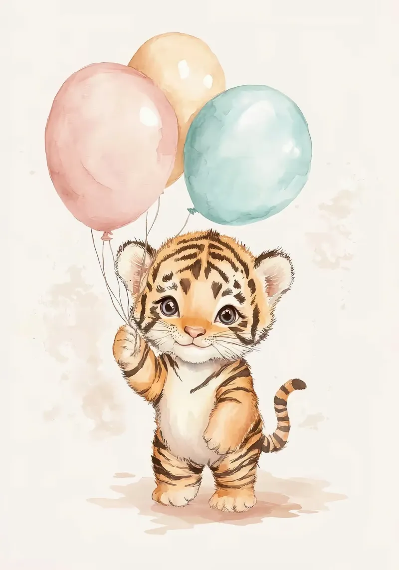 palloncini a forma di cucciolo di tigre poster con telaio in alluminio da Thomas Weber
