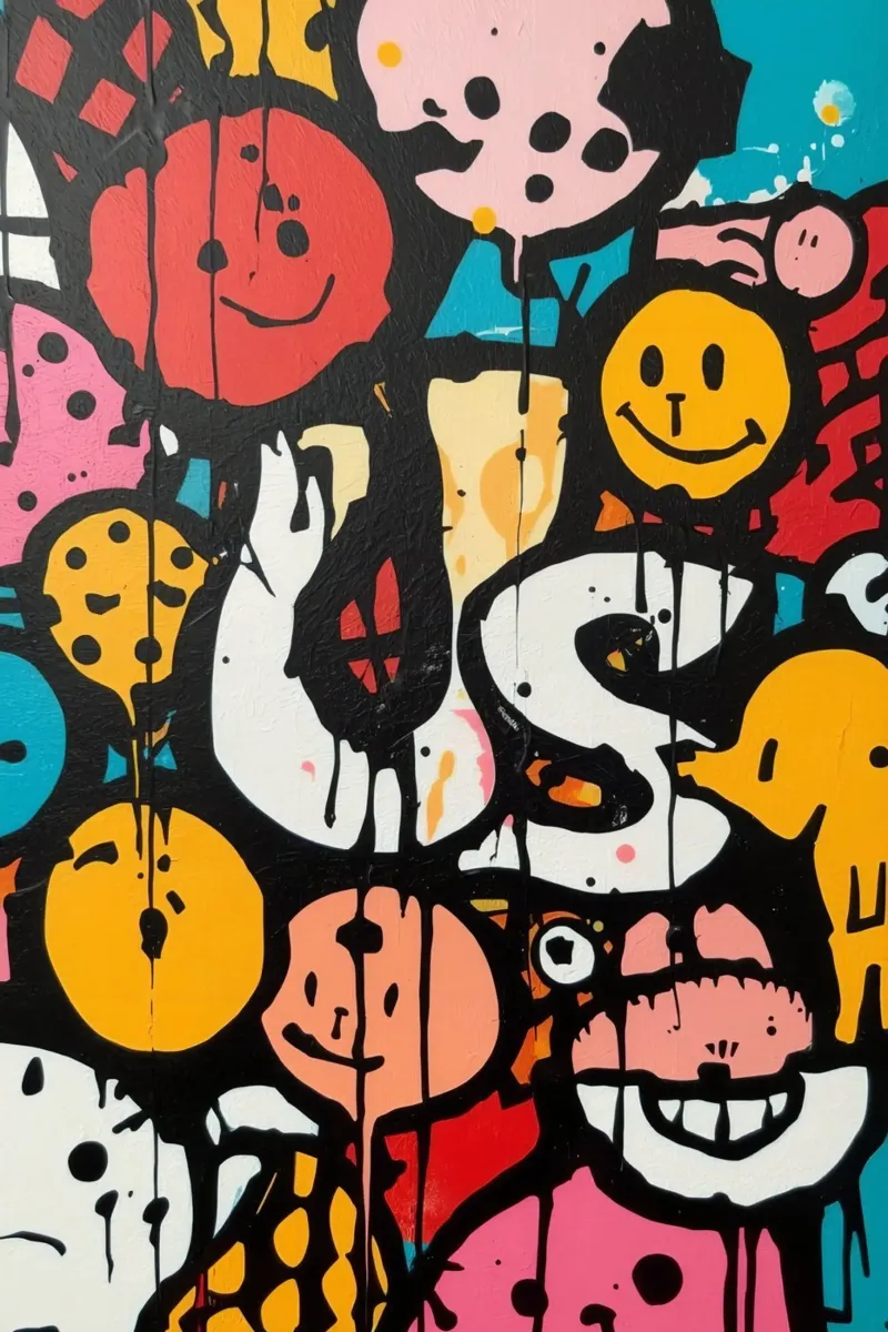 Abstract Painting with Cartoon Graffiti Drips canvas with Floater frame by DesignDoodle