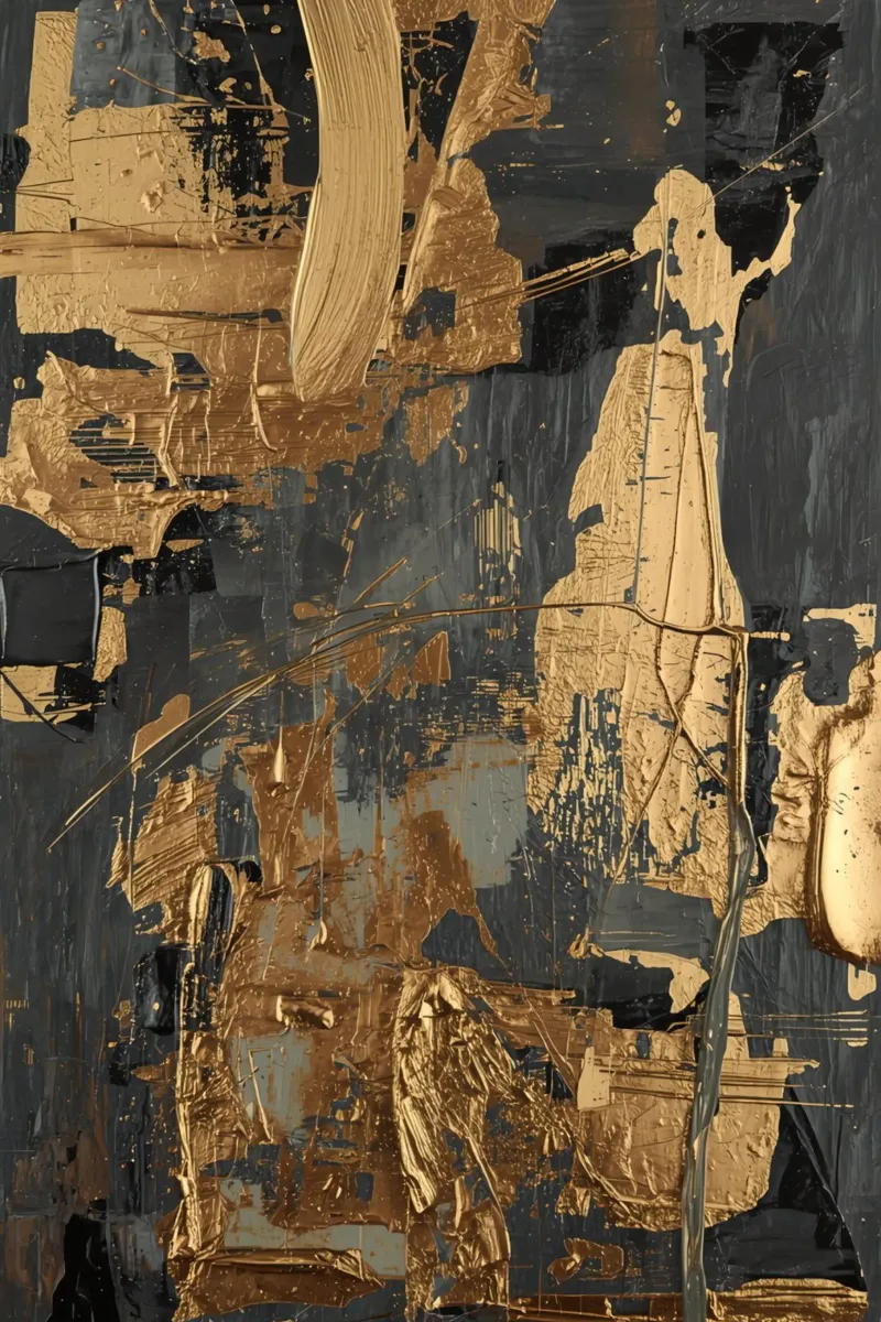 Abstract schilderij met goud en donkergrijze verf canvas met Baklijst van DesignDoodle