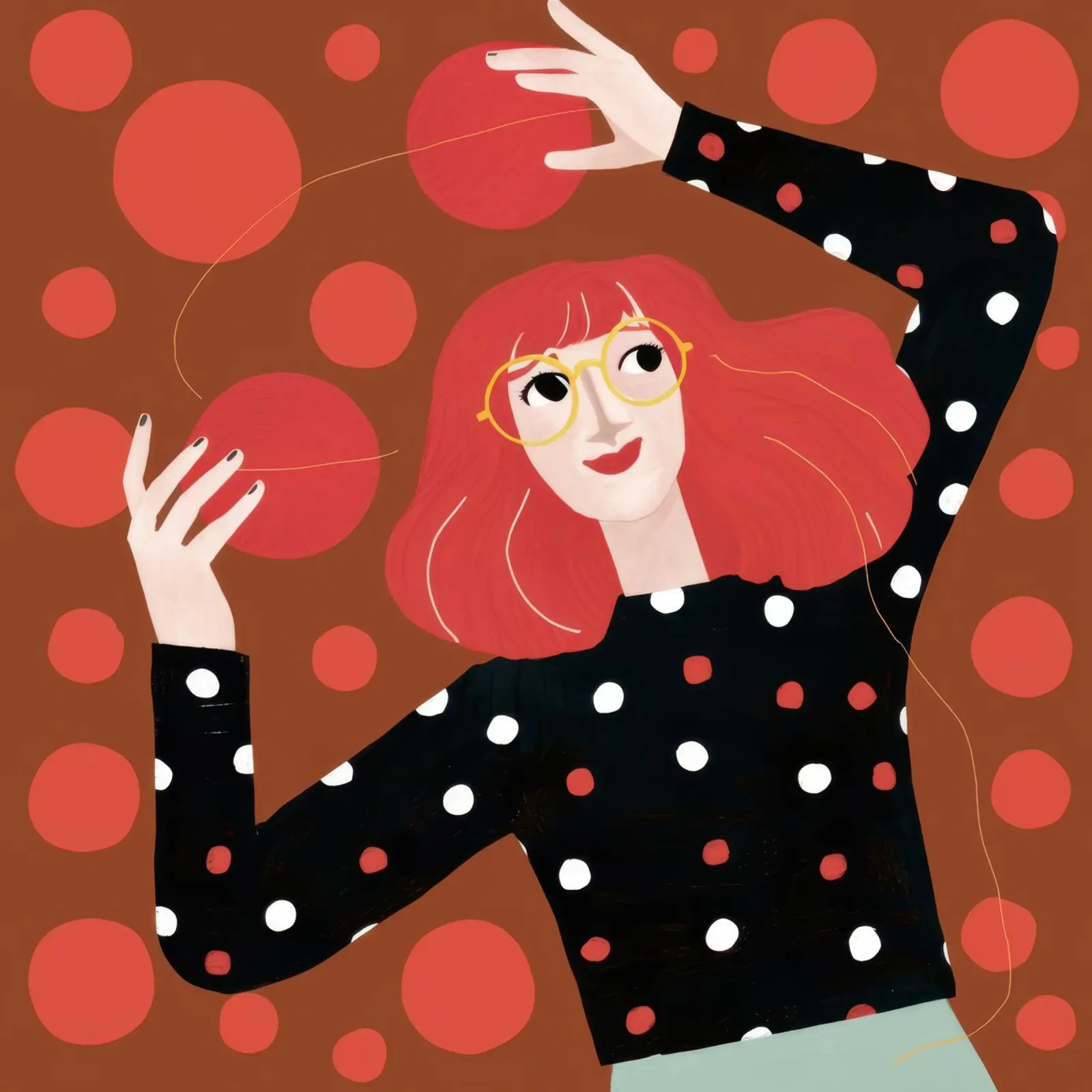 Ballo gioioso a pois poster con telaio in alluminio da Bara Suara