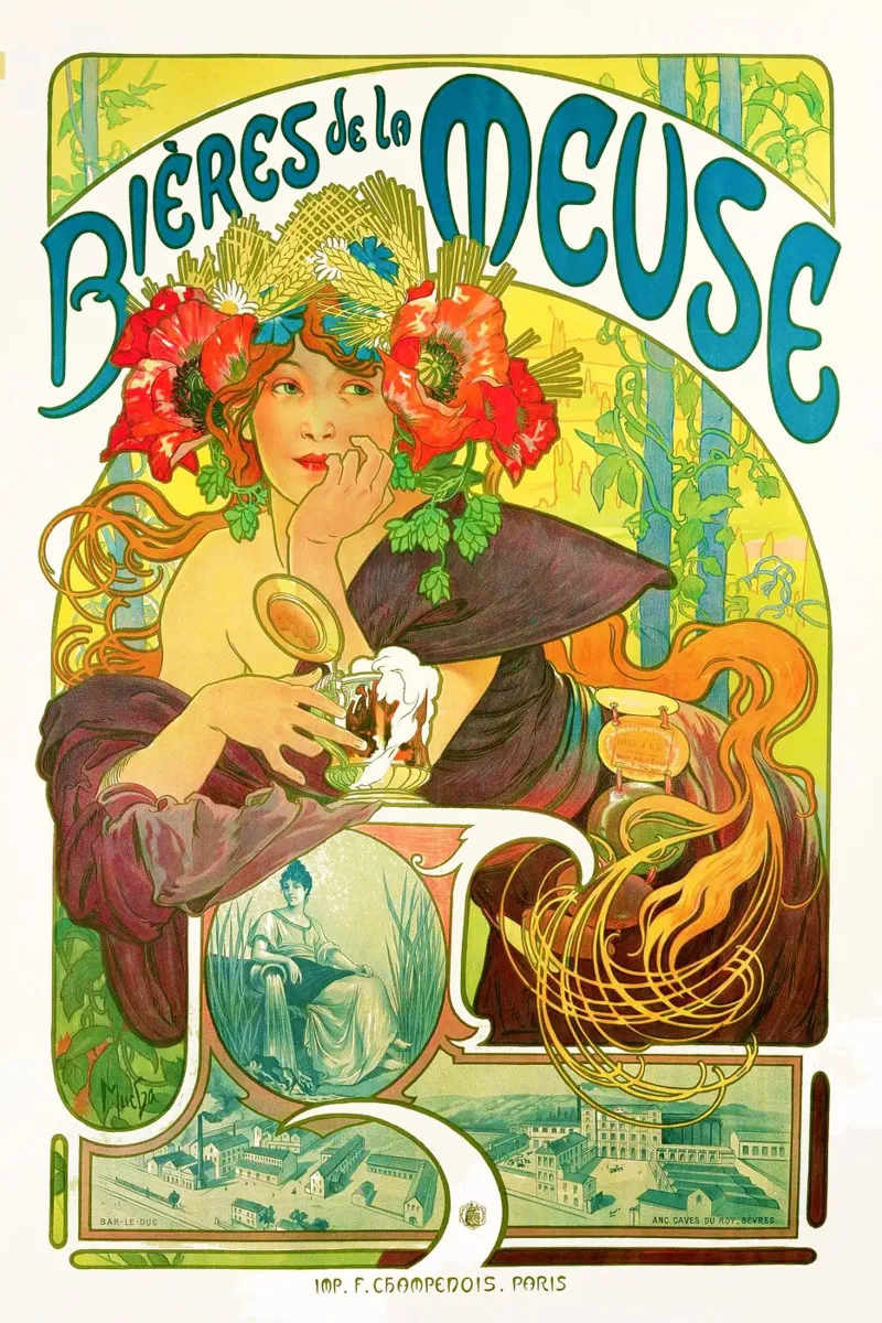 Bières de la Meuse de Alphonse Mucha poster con marco de aluminio de Venus Art