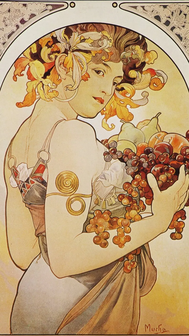 Alfons Mucha - Illustrazione femminile, Art Nouveau poster con telaio in plastica da Aesthetic Muse