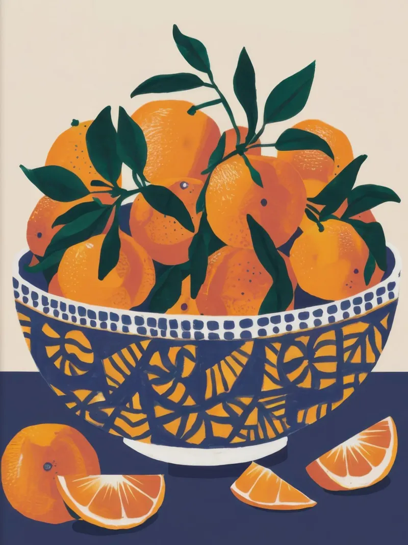 Bowl of Valencia Oranges canvas with Floater frame by Snow Mist