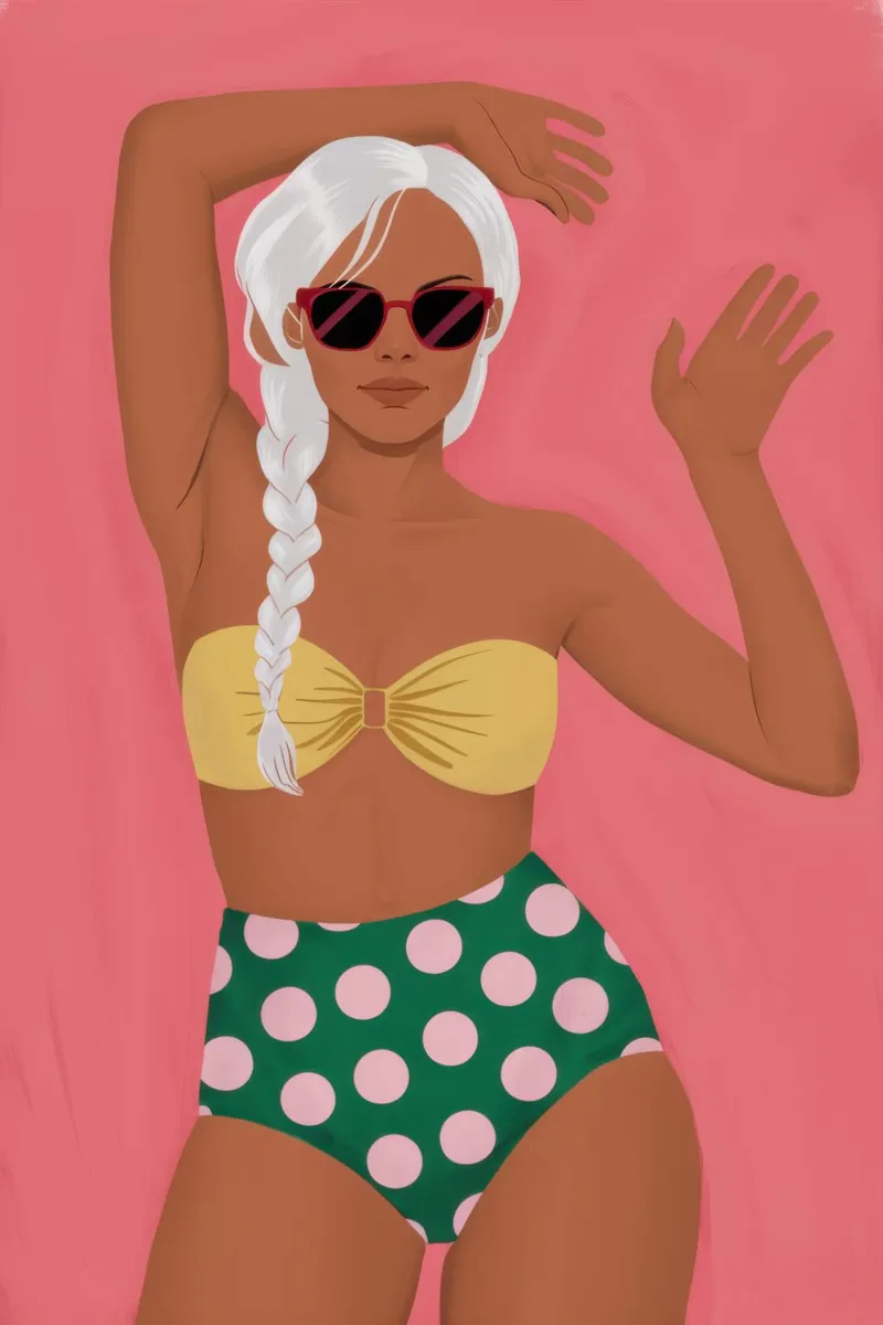 Bikini Poise a pois poster con telaio in plastica da Bruce Juice