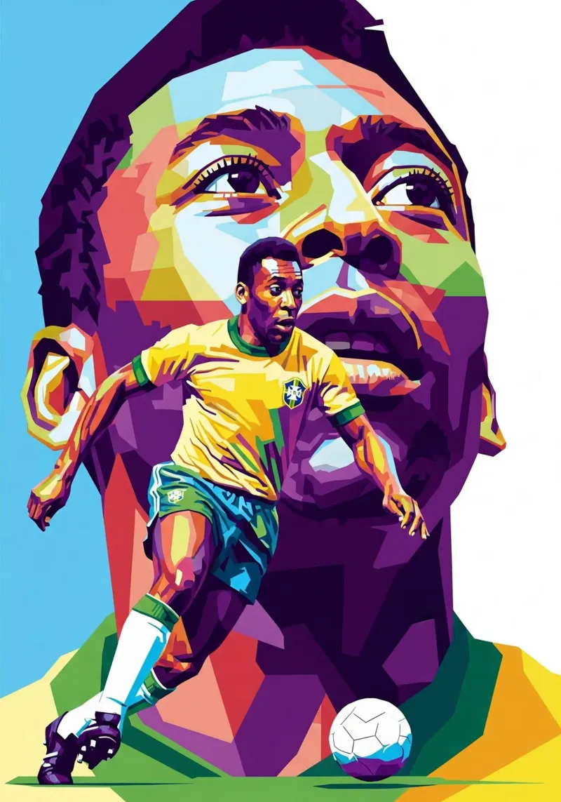 Ritratto pop art colorato di Pele poster con telaio in legno da Hantamrata
