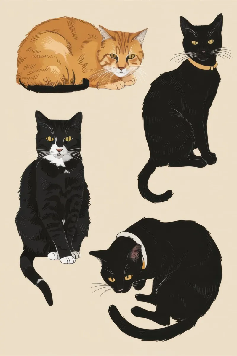 Quartetto di gatti Notturno poster con telaio in plastica da Bara Suara