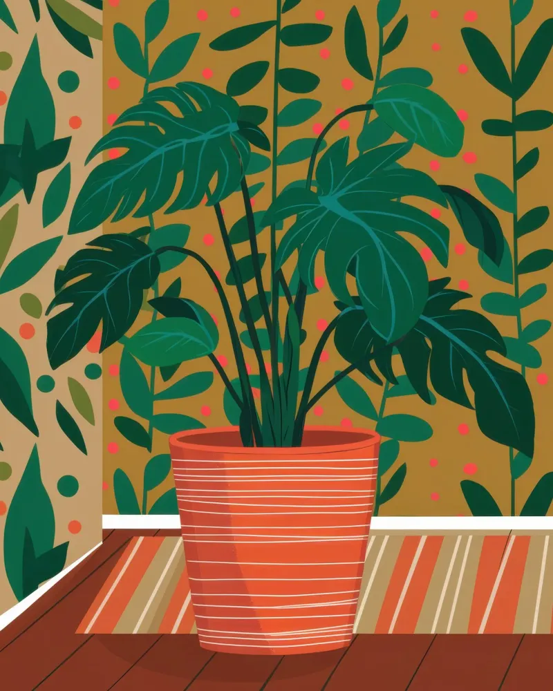 Pianta di Monstera rigogliosa poster con telaio in alluminio da Astra Mist