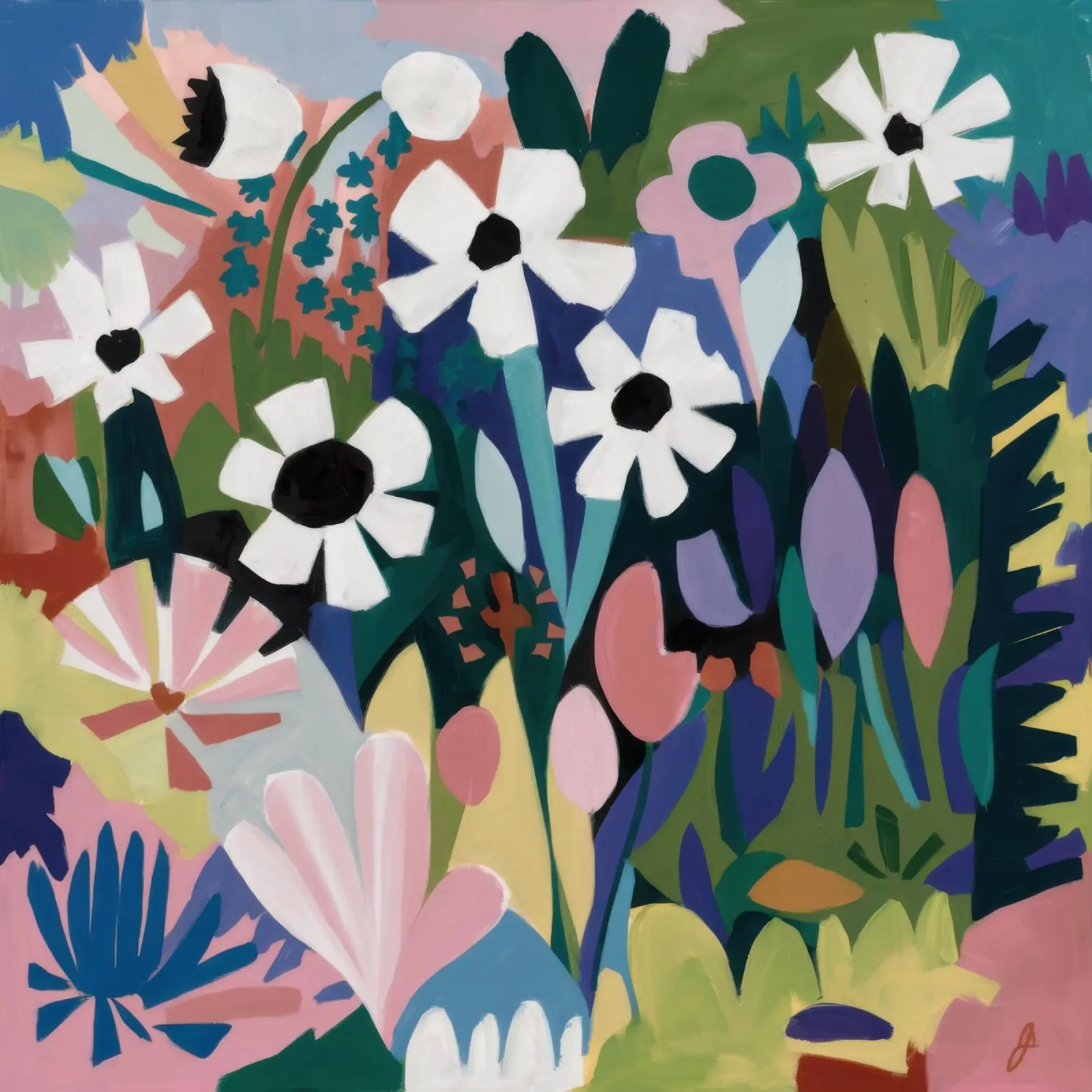 Abstracte wilde bloemenweide canvas met Baklijst van Astra Mist