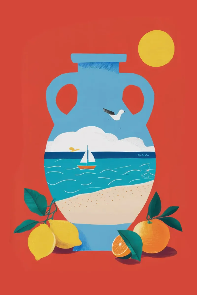 Anfora egea Natura morta poster con telaio in legno da Bruce Juice