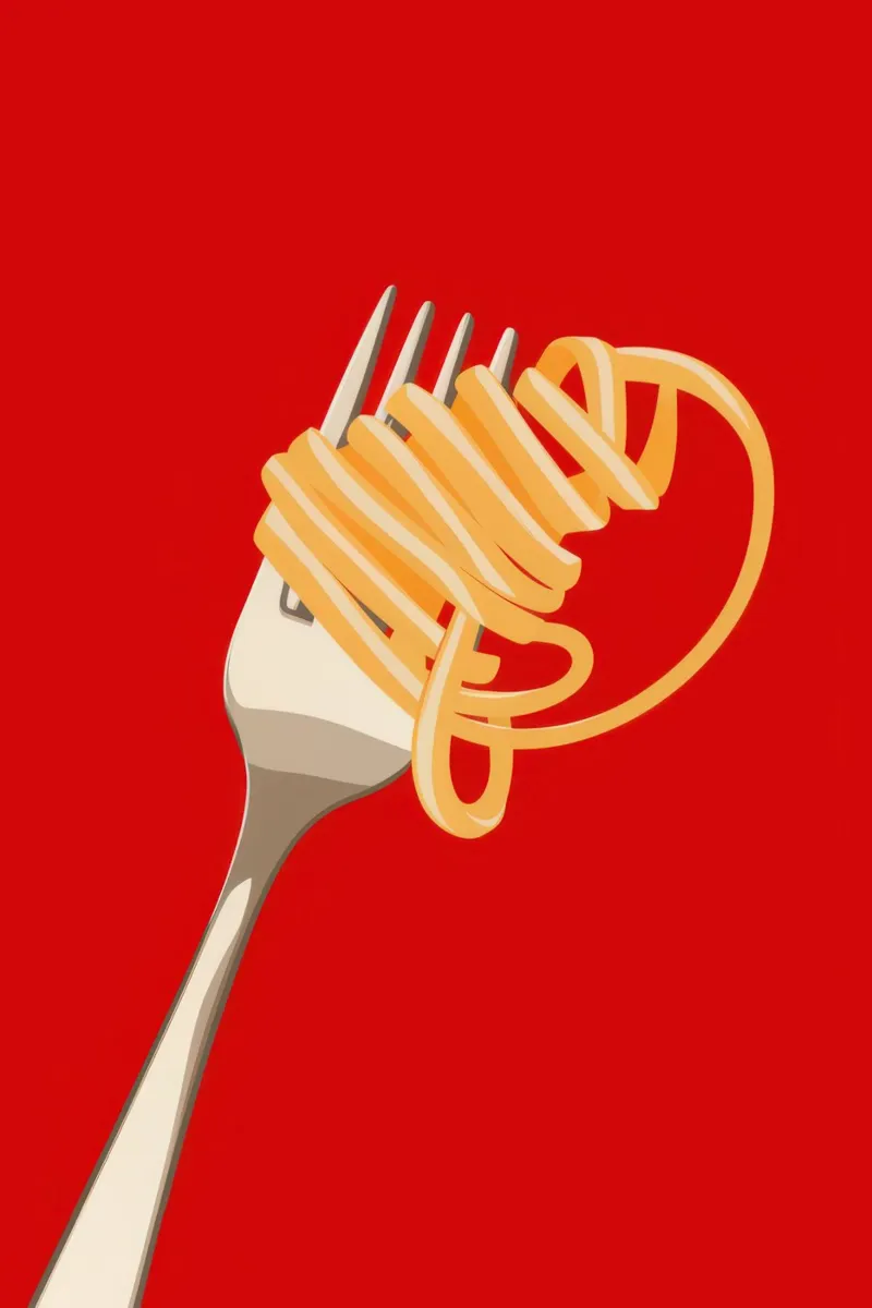 Una forchettata di spaghetti poster con telaio in legno da Bruce Juice