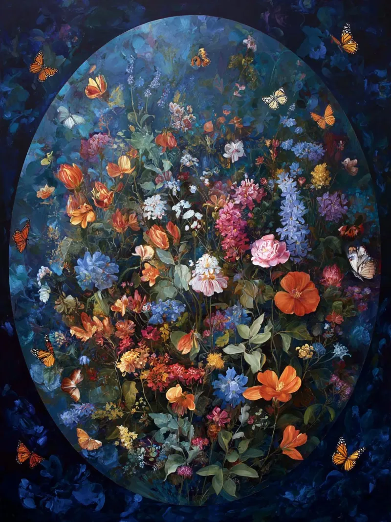 Pittura di fiori (1) poster con telaio in legno da Motivate-Today