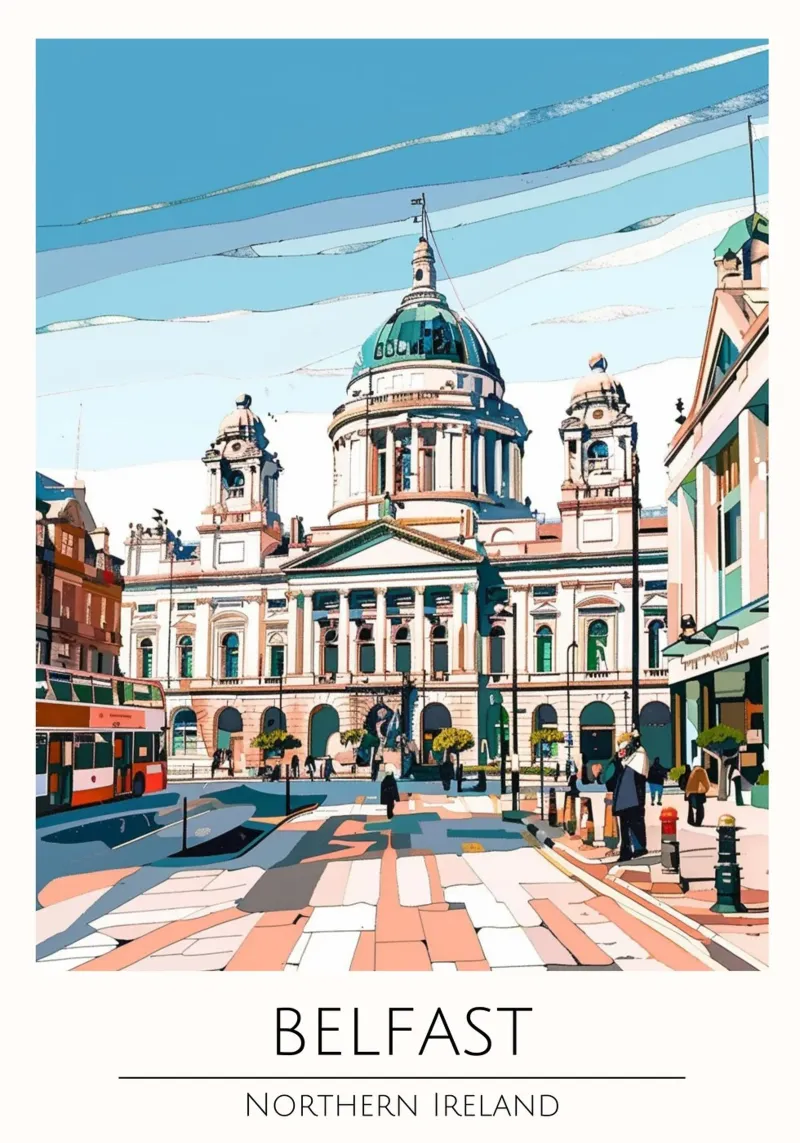 Belfast Noord-Ierland Reisposter Stadhuis Print canvas met Baklijst van homdeco