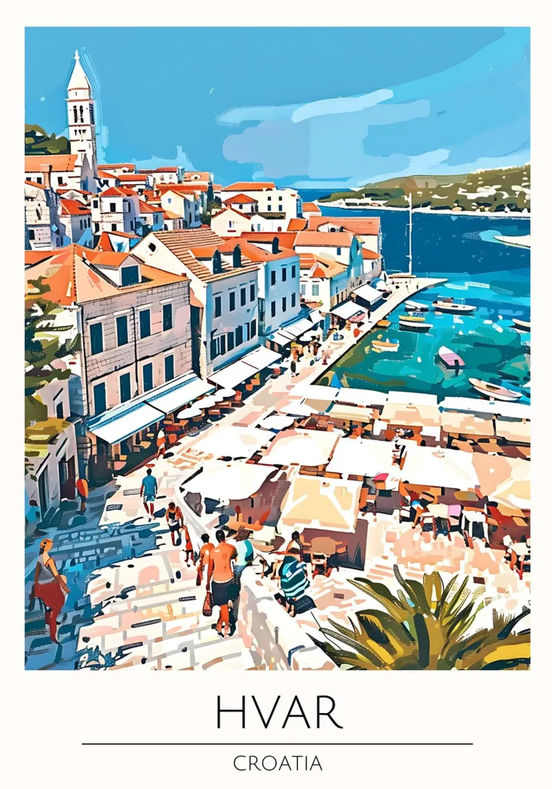 Hvar Kroatië Reisposter Kuststad Kunstdruk canvas met Baklijst van homdeco