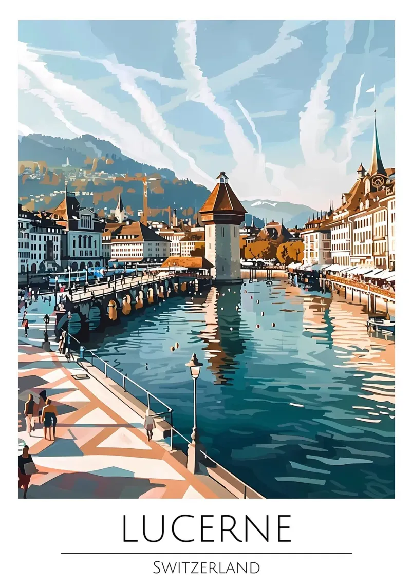 Luzern Zwitserland Reisposter Kapelbrug Kunstdruk poster met aluminium frame van homdeco